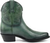 Mayura Boots 2374 Vintage Groen/ Dames Cowboy fashion Enkellaars Spitse Neus Western Hak Echt Leer Maat EU 36