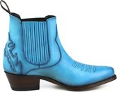 Mayura Boots Marilyn 2487 Turquoise Dames Cowboy Western Fashion Enklelaars Spitse Neus Schuine Hak Elastiek Sluiting Echt Leer Maat EU 37