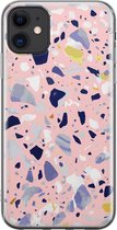 Apple iPhone 11 Hoesje - Transparant Siliconenhoesje - Flexibel - Met Marmerprint - Terrazzo - Roze