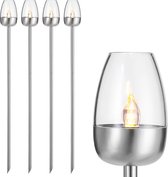 Deuba 4 Stuks Solar Tuinsteker 112cm Solarlamp Tuin Tuinfakkel Edelstaal