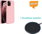 Silicone Case Geschikt Voor Apple Iphone 11 Pro - Roze Met Draadloze Oplader
