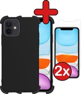 Hoes voor iPhone 11 Hoesje Siliconen Case Shock Proof Met 2x Screenprotector - Hoes voor iPhone 11 Hoes Back Cover Hoesje Met 2x Screenprotector - Zwart