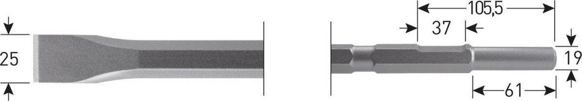 Rotec 6-kant Plattebeitel 25x460mm 6-kant ø21,0 / ø19x66