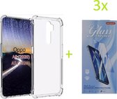 Oppo A5 2020 / A9 2020 - Anti Shock Silicone Bumper Hoesje - Transparant + 3X Tempered Glass Screenprotector