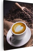 Artaza Canvas Schilderij Kopje Koffie In Een Hartje Met Koffiebonen - 40x50 - Foto Op Canvas - Canvas Print