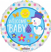 folieballon welcome baby junior 18 cm blauw/wit