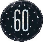 folieballon 60 rond latex 45 cm zwart/zilver