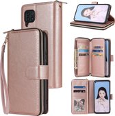 Voor Huawei P40 Lite Rits Portemonnee Tas Horizontale Flip PU Lederen Case met Houder & 9 Kaartsleuven & Portemonnee & Lanyard & Fotolijst (Rose Goud)