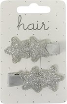 Haarspeldjes duckclip 5.5cm Glitter Sterren - Zilver - 2 stuks