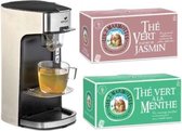 Senya Tea Time theezetapparaat, zwarte elektrische theepot en 2 blikken Les 2 Marmottes thee (groene thee met munt en jasmijn)