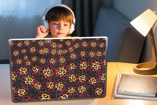 Sticker pour ordinateur portable - 17,3 pouces - Design léopard - Jaune - Rose - 40x30cm - Autocollants pour ordinateur portable - Skin pour ordinateur portable - Housse