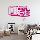 Muursticker Brandweer Auto -  Roze -  120 x 59 cm  -  baby en kinderkamer - Muursticker4Sale