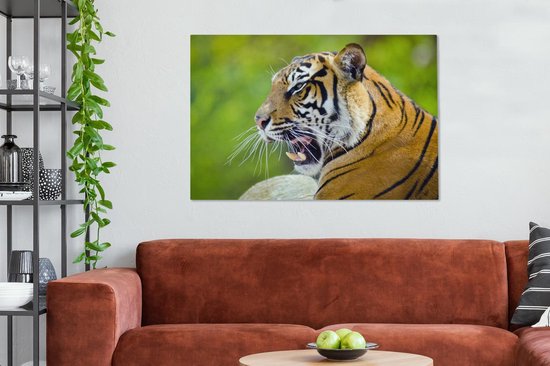 Toile de tigre rugissant 120x80 cm - Tirage photo sur toile (Décoration murale salon / chambre) / Peintures sur toile animaux