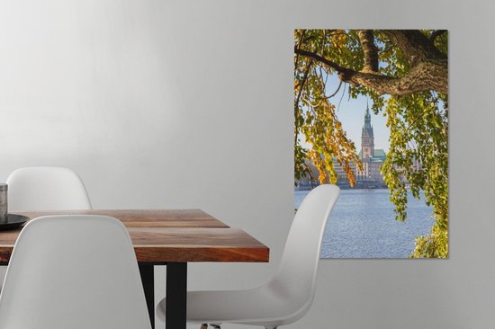 Canvas Schilderij Hamburg - Boom - Stadhuis - 40x60 cm - Wanddecoratie