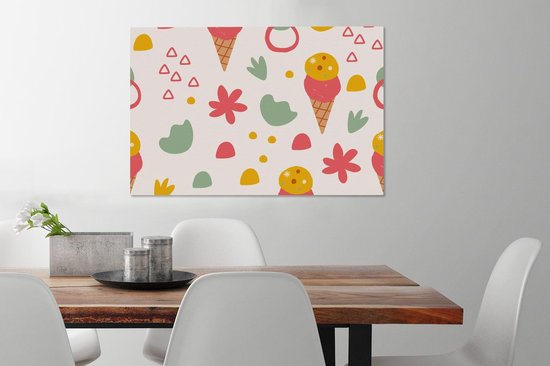 Canvas Schilderij IJs - Driehoek - Bloemen - Patroon - 60x40 cm - Wanddecoratie