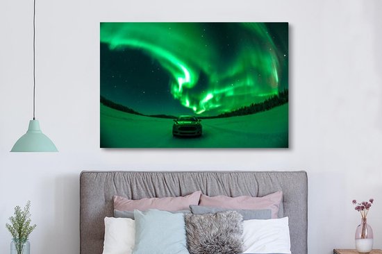 Tableau sur toile Aurores boréales - Ciel étoilé - Voiture - 180x120 cm - Décoration murale XXL