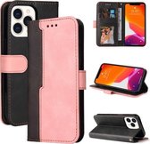 Zakelijke stiksels-kleur horizontale flip PU lederen tas met houder & kaartsleuven & fotolijst voor iPhone 13 Pro Max (roze)