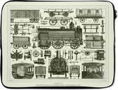 Laptophoes 15.6 inch - Illustratie van locomotieven en treinwagons - Laptop sleeve - Binnenmaat 39,5x29,5 cm - Zwarte achterkant