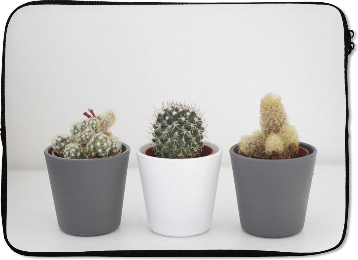 Laptophoes 14 inch - Drie cactussen op een rij - Laptop sleeve - Binnenmaat 33x23 cm - Zwarte achterkant