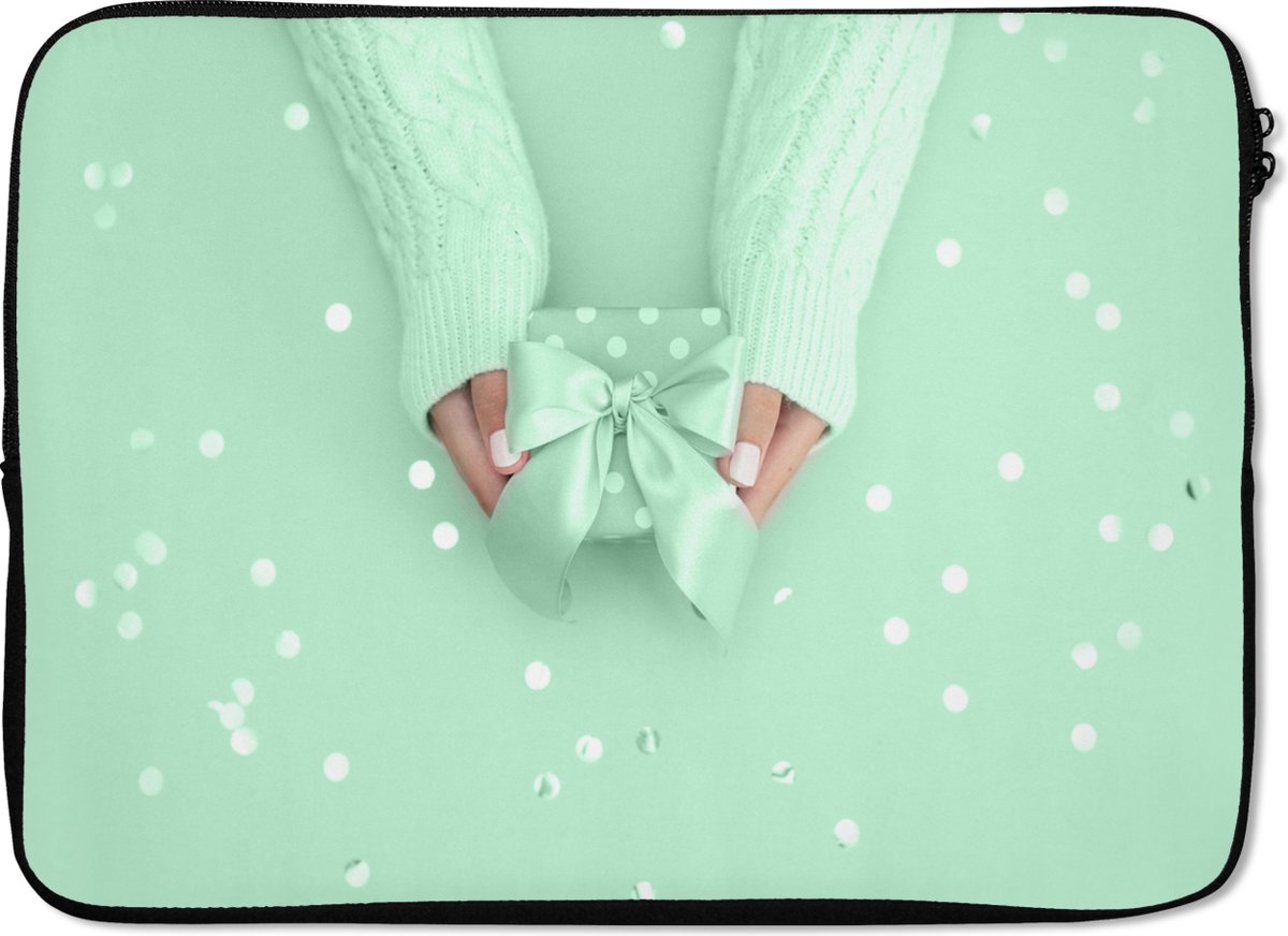 Laptophoes 14 inch - Mintgroen Cadeau - Laptop sleeve - Binnenmaat 33x23 cm - Zwarte achterkant