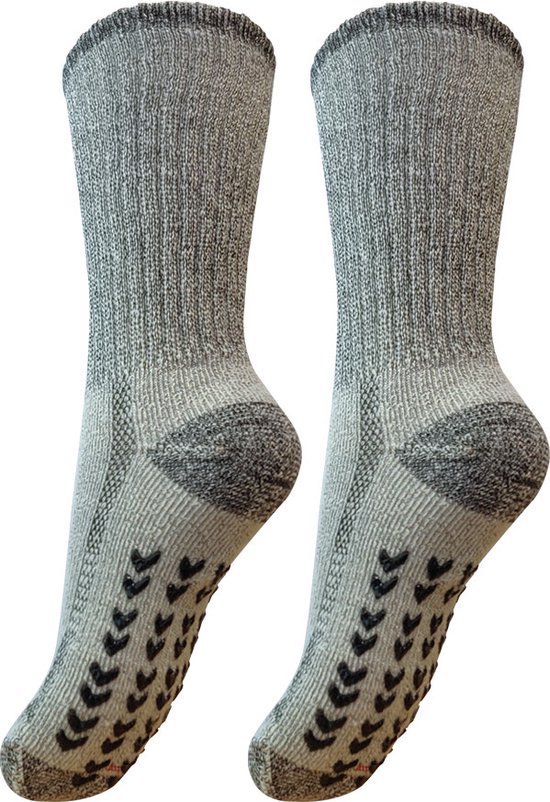 Lot de 2 chaussettes anti-dérapantes avec doublure en tissu éponge pour enfants S3 - Unisexe - Gris - Taille 31-34