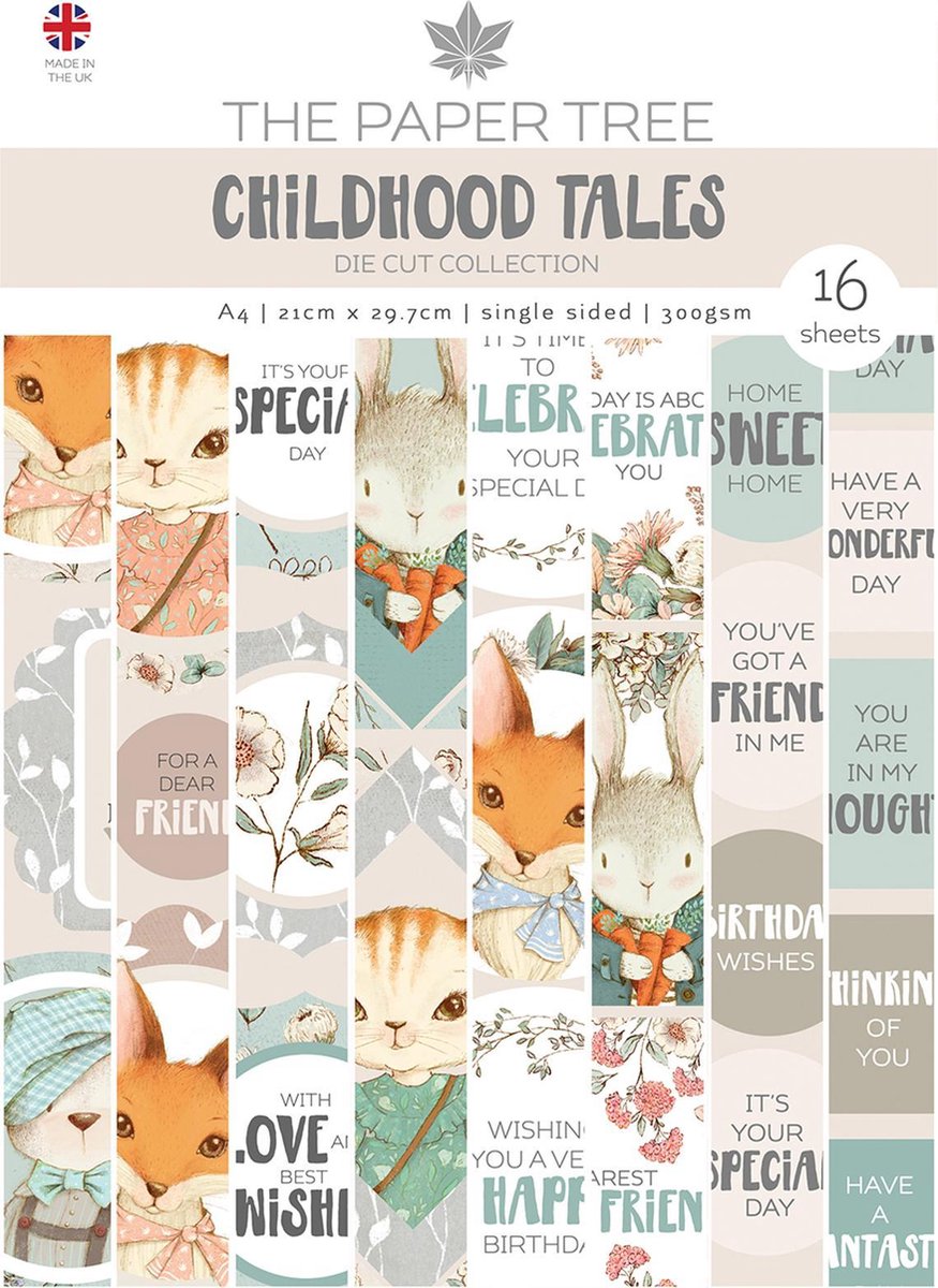 The Paper Tree Embellishments - Childhood Tales - Gestanste afbeeldingen en quotes - 16 vellen - A4