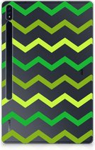 Hippe Hoesje Samsung Galaxy Tab S7 Plus Backcase Ontwerpen Zigzag Groen met doorzichte zijkanten