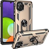 Samsung Galaxy A22 4G Hoesje - Mobigear - Armor Ring Serie - Hard Kunststof Backcover - Goud - Hoesje Geschikt Voor Samsung Galaxy A22 4G