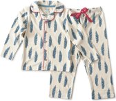 Little Label - Pyjama Meisjes - Pyjamaset model Grandad - Creme, Blauw - Verenprint Grace & Us - Maat 122-128 - Zachte BIO Katoen