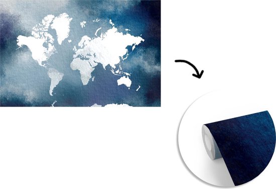 Carte du monde de couleur claire sur fond d'aquarelle bleue 450x300 cm