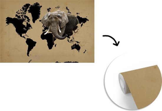 Carte du monde noire avec un éléphant dessus 390x260 cm