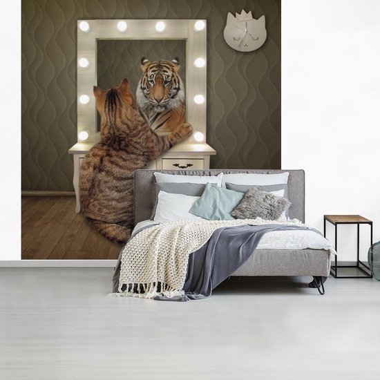 Papier peint - Papier peint photo Tigre - Chat - Miroir - Largeur 280 cm x hauteur 280 cm