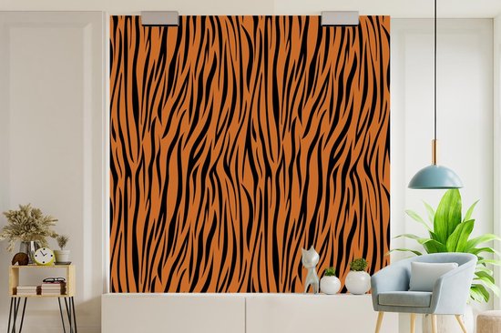 Papier peint - Papier peint photo murale Impression de tigre - Marron - Zwart - Largeur 220 cm x hauteur 220 cm