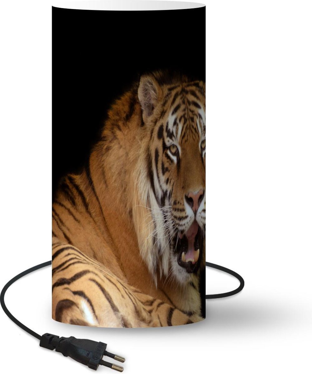 Lamp - Nachtlampje - Tafellamp slaapkamer - Tijger - Gapen - Zwart - 33 cm hoog - Ø15.9 cm - Inclusief LED lamp