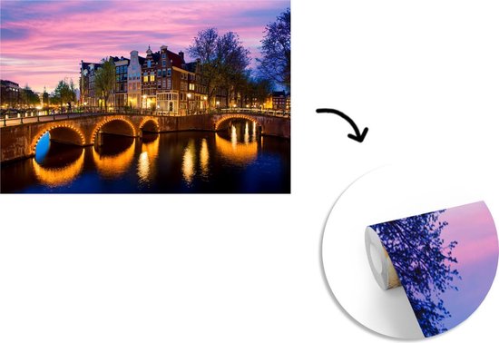 Papier peint - Papier peint photo Amsterdam - Nuit - Canal - Largeur 360 cm x hauteur 240 cm