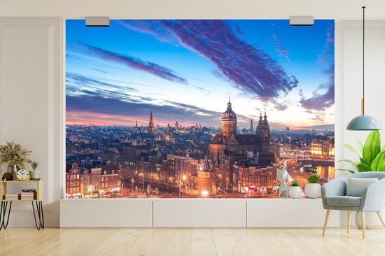 Papier peint - Papier peint photo peint Skyline Amsterdam - Nuit - Largeur 360 cm x Hauteur 240 cm
