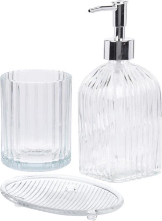 Ensemble de salle de bain 3 pièces transparent blanc de verre - Accessoires  de... | bol.com