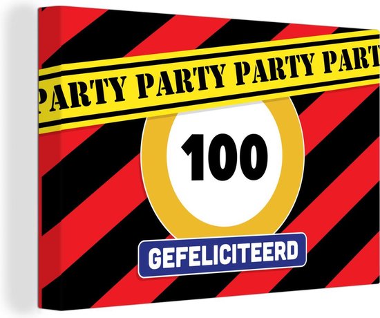 Toile Peinture Anniversaire - 100 - Fête - 30x20 cm - Décoration murale