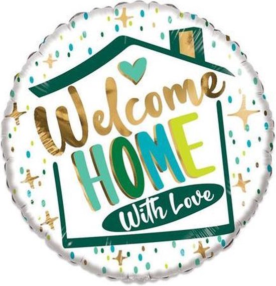 Witbaard Folieballon Welcome Home 46 Cm Wit/groen/goud