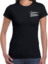 T-shirt cadeau super mama noir sur poitrine pour femme - chemise cadeau / cadeau anniversaire / fête des mères M