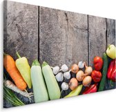 Schilderij - Groente op hout (print op canvas), multi-gekleurd, premium print