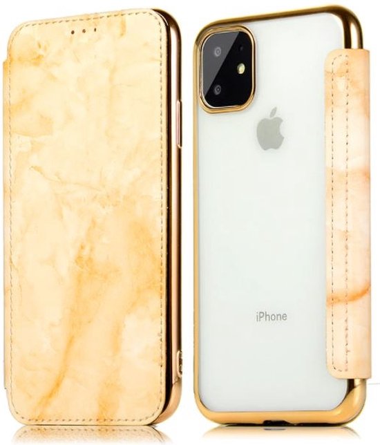 ShieldCase Marble Gold geschikt voor Apple iPhone 12 / 12 Pro Wallet flip case - Hardcase bookcase hoesje marmer look - Goud kleurig telefoonhoesje marmeren uitstraling - Book Case met pasjeshouder