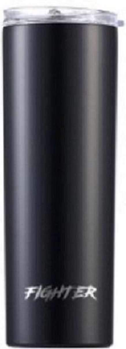 DRINKONLOVE - TEAM LEADER FIGHTER BLACK - Drinkbeker met rvs rietje - RVS - Zwart Zilver - 12 uur koud - 6 uur warm - 600ML - 20,5 cm hoog