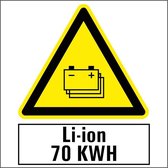 Pas op voor gestapelde li-ion batterijen 70 kwh sticker 150 x 150 mm