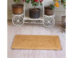 Jute vloerkleed Esha | Tapijtloper in boho-stijl van 100% natuurlijke vezel jute & katoen, handgevlochten