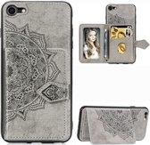 Voor iPhone SE 2020 Mandala Reliëf Magnetische Doek PU + TPU + PC Case met Houder & Kaartsleuven & Portemonnee & Fotolijst & Riem (Grijs)