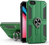 Koolstofvezelpatroon PC + TPU-beschermhoes met ringhouder voor iPhone 8/7 (donkergroen)