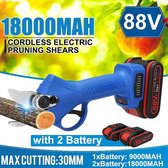 88V Snoerloze Snoeischaar - Elektrische Snoeischaar - 30mm - met 9000mAh Batterij - Efficiënte - Tuin Fruit Boomtak Cutter - Snoeigereedschap - 2 Batterij