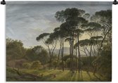 Wandkleed - Wanddoek - Italiaans landschap met parasoldennen - Hendrik Voogd - 60x45 cm - Wandtapijt
