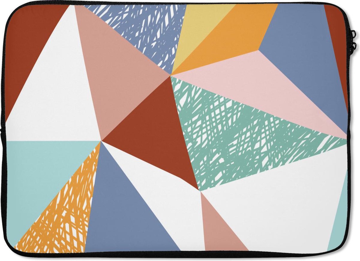 Laptophoes 14 inch - Driehoeken - Design - Kinderen - Laptop sleeve - Binnenmaat 33x23 cm - Zwarte achterkant